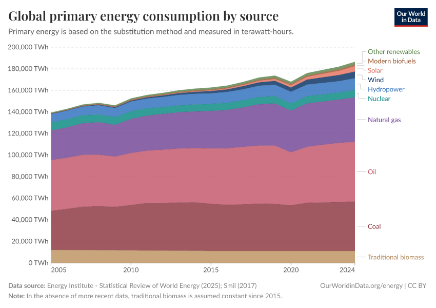 Global primary energy consumption by source