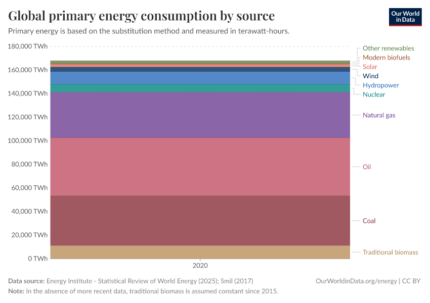 Global primary energy consumption by source