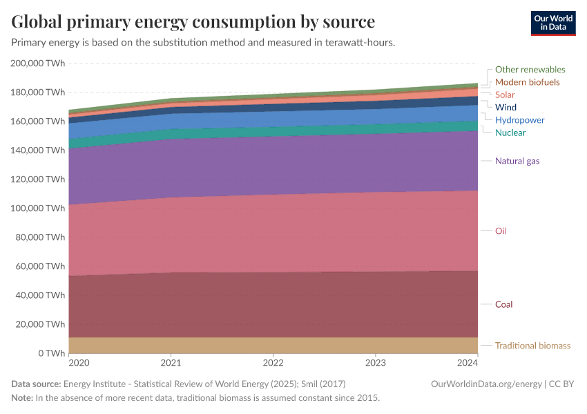 Global primary energy consumption by source