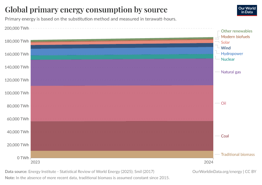 Global primary energy consumption by source
