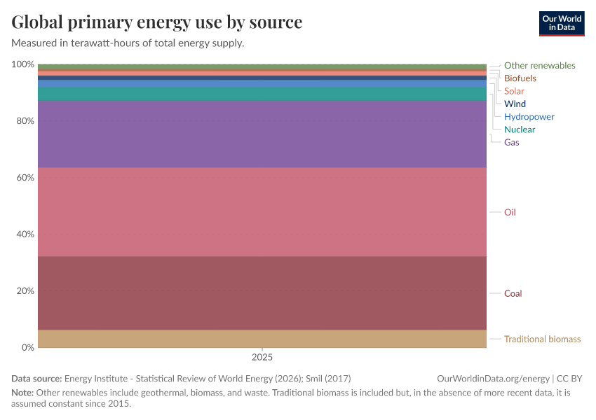 Global primary energy use by source