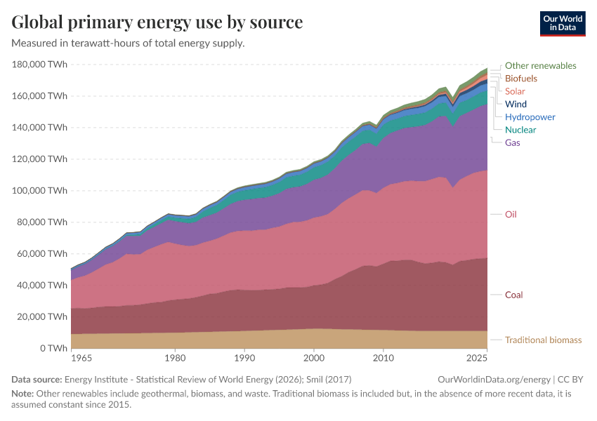 Global primary energy use by source