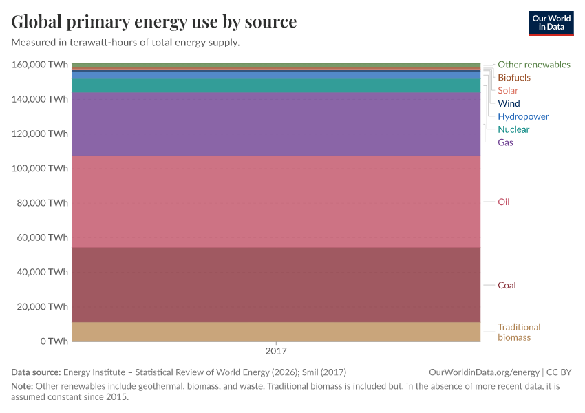 Global primary energy use by source
