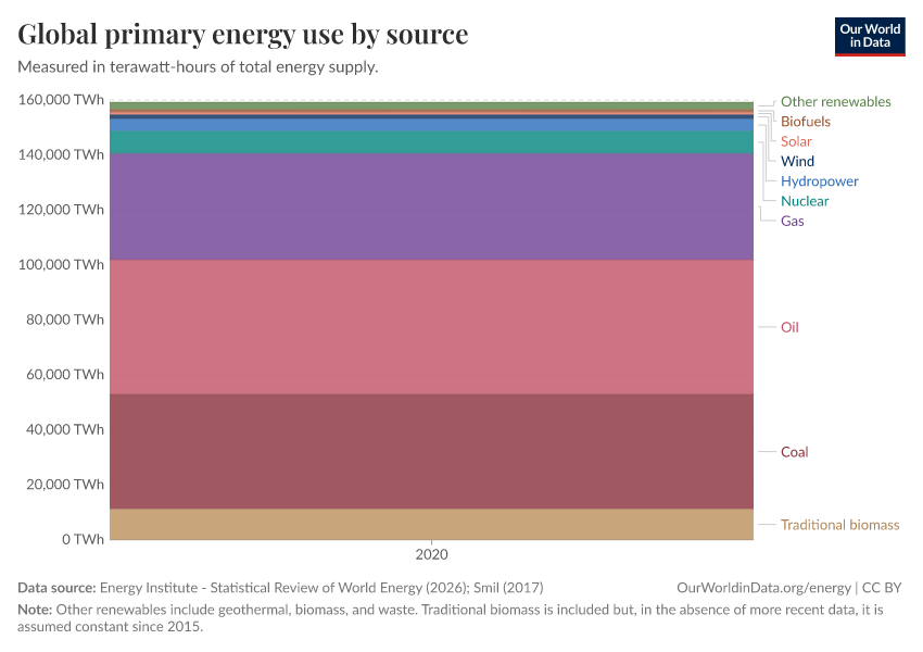 Global primary energy use by source