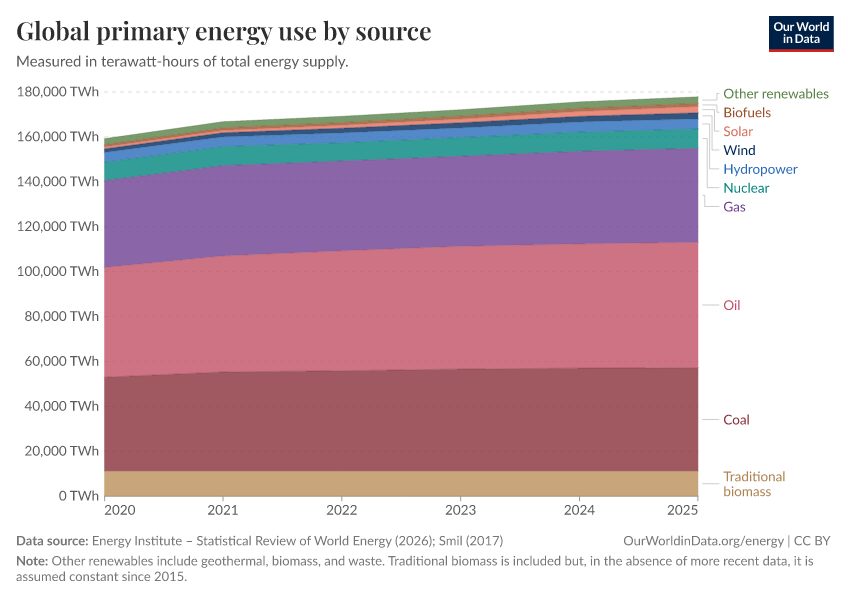 Global primary energy use by source