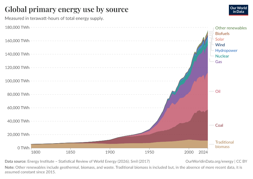 Global primary energy use by source