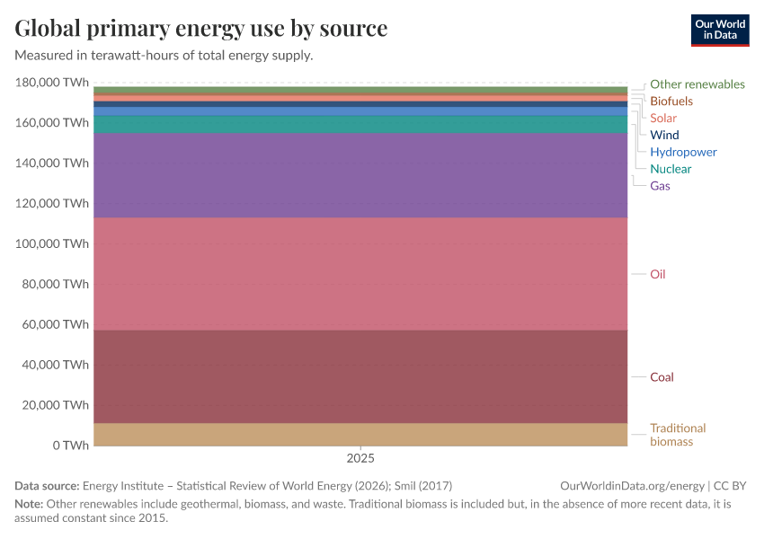 Global primary energy use by source