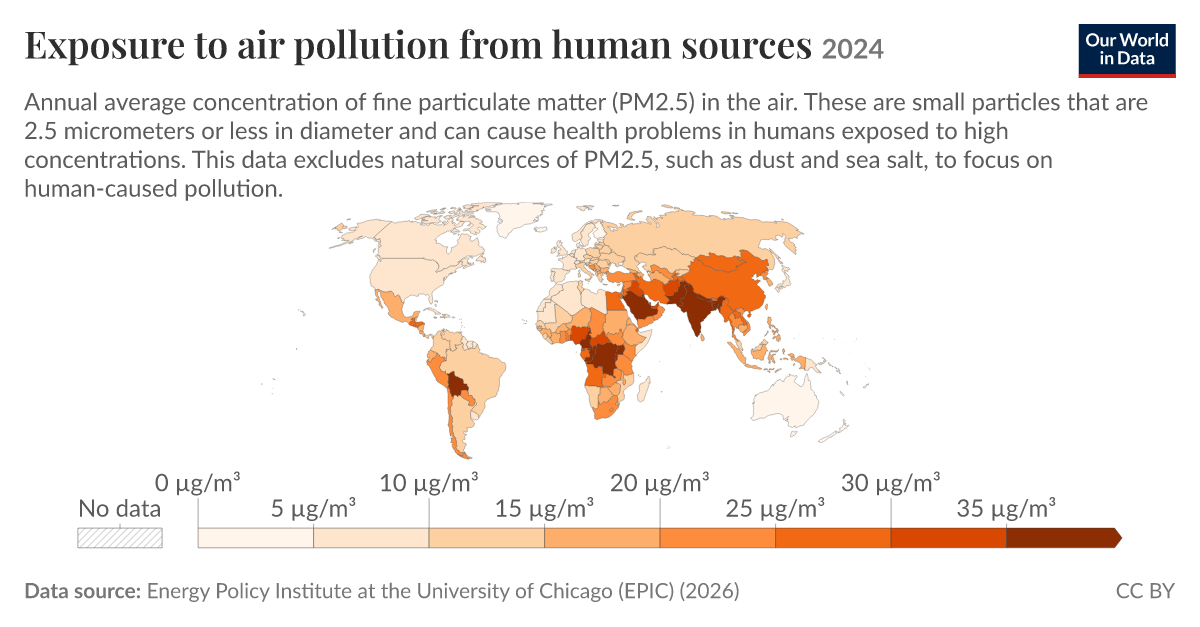 Pollution From Humans Exposure to air pollution from human sources - Our World in Data