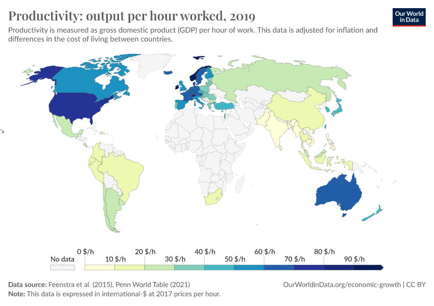 Productivity: output per hour worked