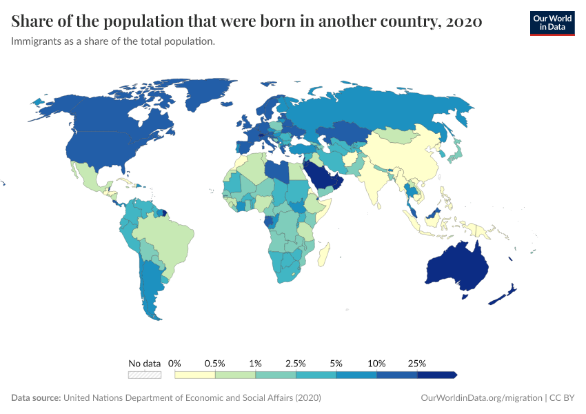 A thumbnail of the "Share of the population that were born in another country" chart