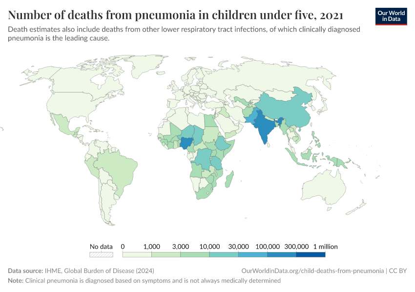 A thumbnail of the "Number of deaths from pneumonia in children under five" chart