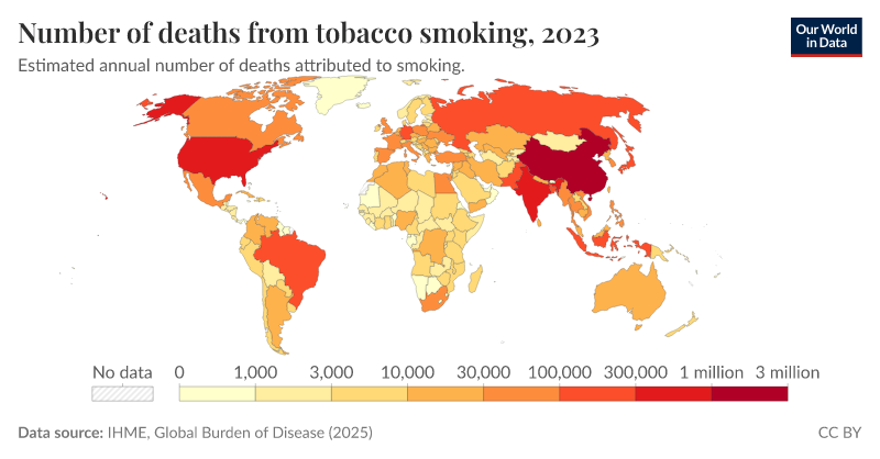Number of deaths from tobacco smoking, 2023