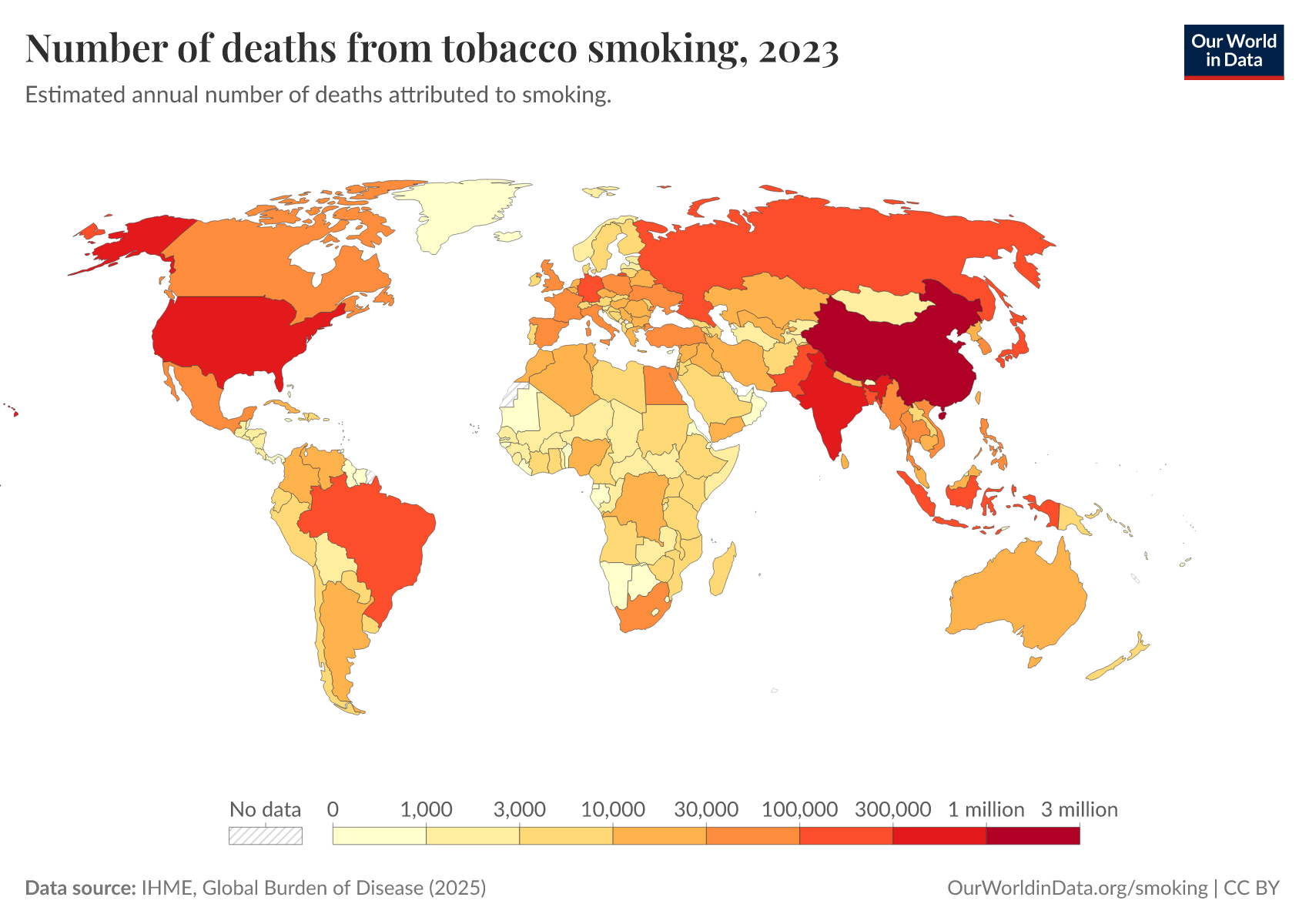 deaths caused by tobacco Number of deaths from tobacco smoking, 2023