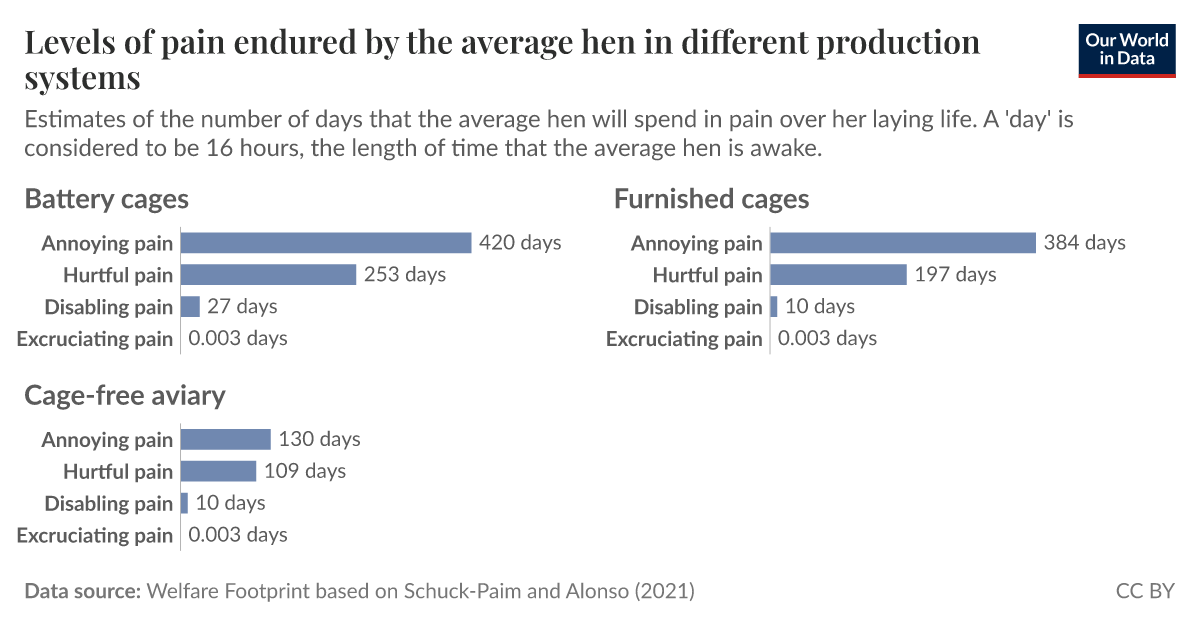 Levels of pain endured by the average hen in different production ...