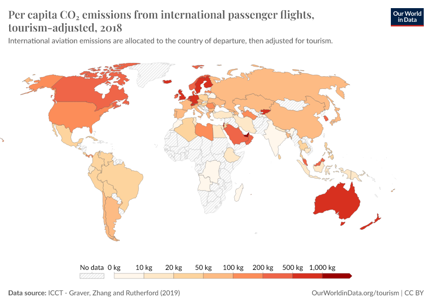 A thumbnail of the "Per capita CO₂ emissions from international passenger flights, tourism-adjusted" chart