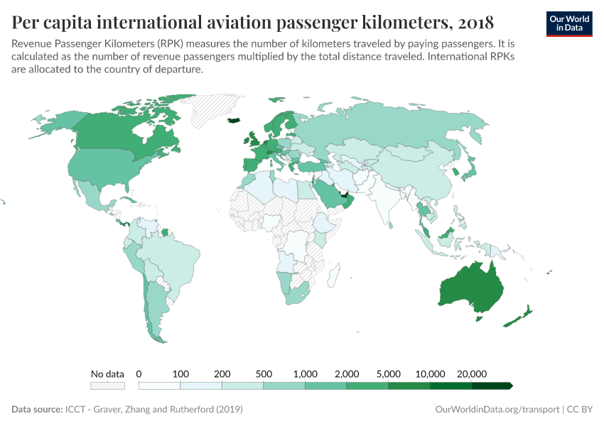 A thumbnail of the "Per capita international aviation passenger kilometers" chart