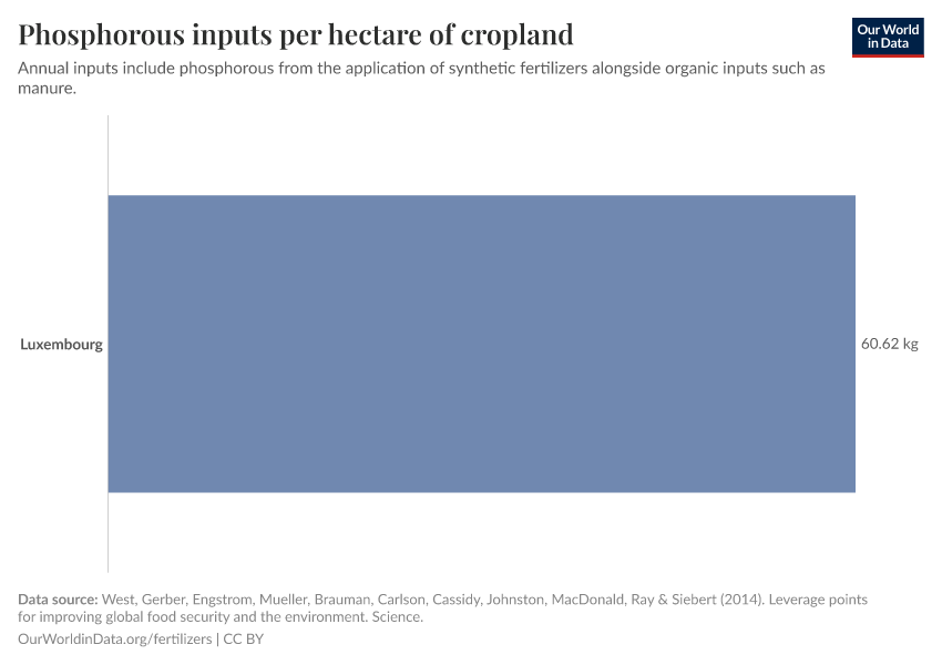 Phosphorous inputs per hectare of cropland