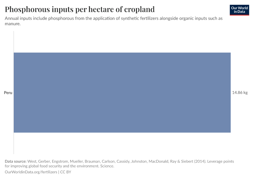 Phosphorous inputs per hectare of cropland