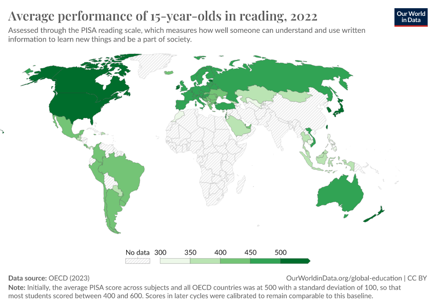 A thumbnail of the "Average performance of 15-year-olds in reading" chart