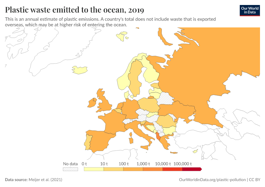 Plastic waste emitted to the ocean