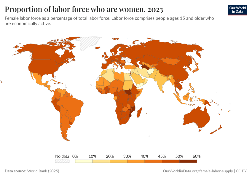 A thumbnail of the "Proportion of labor force who are women" chart