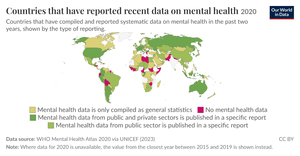 Countries that have reported recent data on mental health | Our World ...