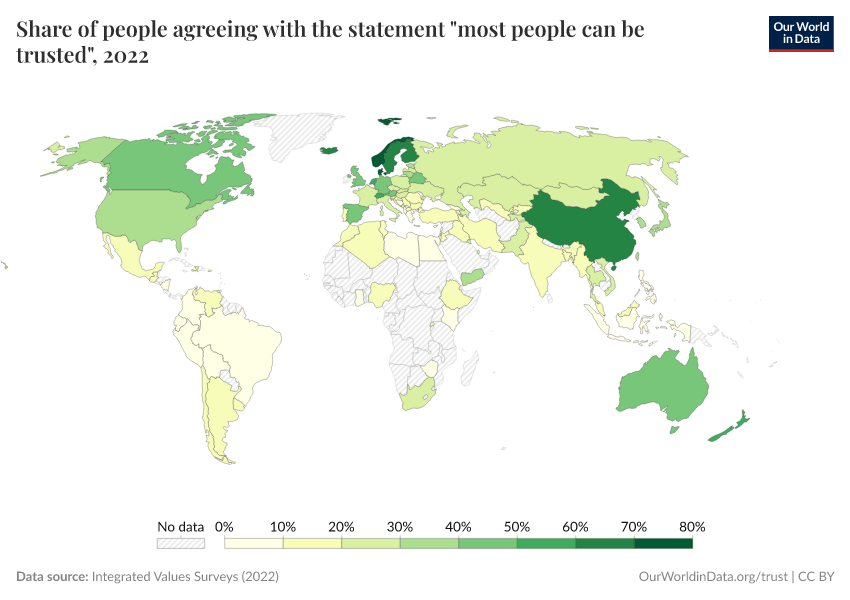 A thumbnail of the "Share of people agreeing with the statement "most people can be trusted"" chart