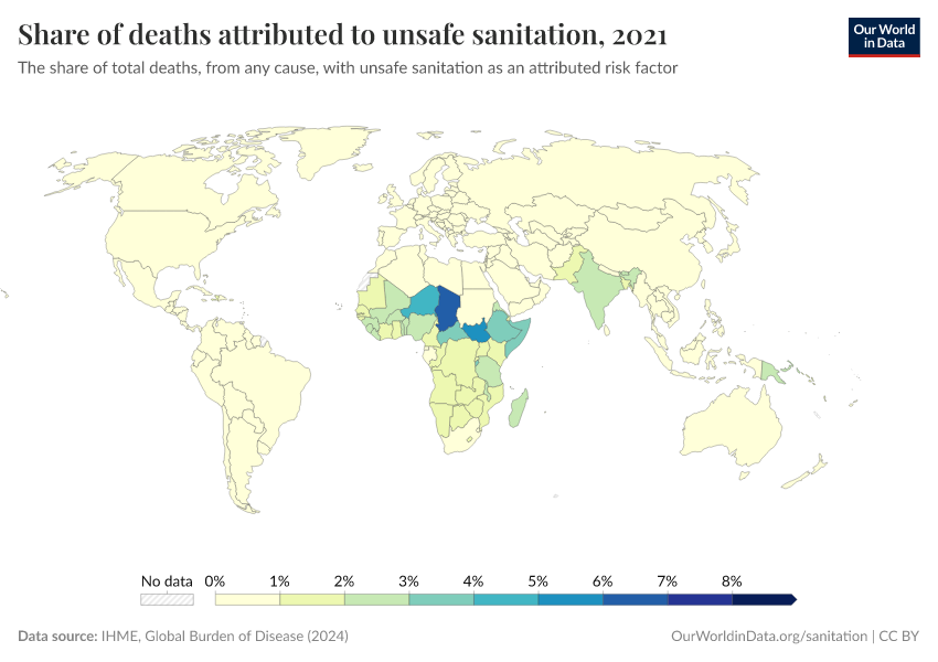 A thumbnail of the "Share of deaths attributed to unsafe sanitation" chart