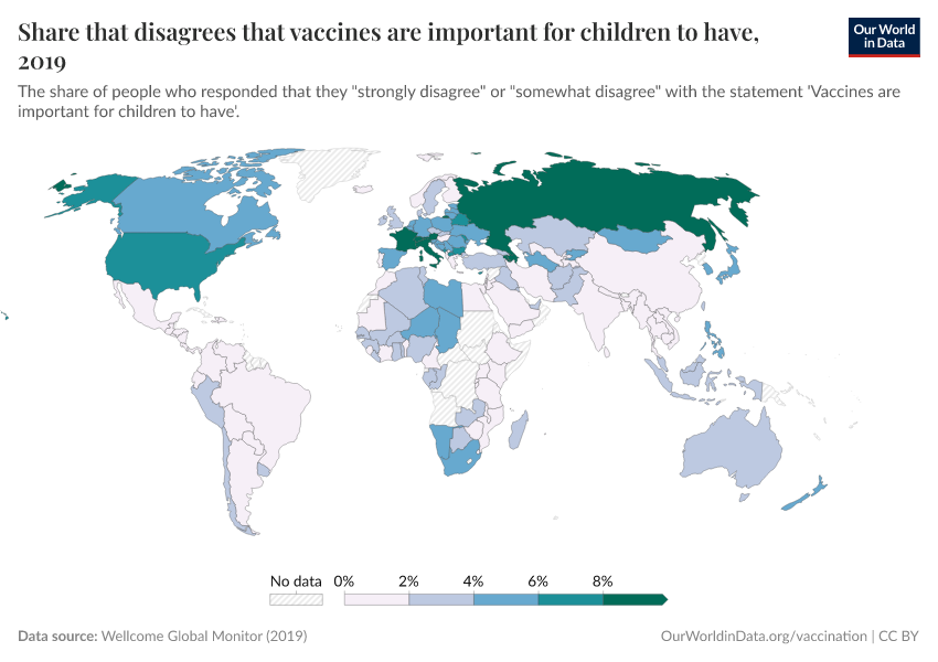 A thumbnail of the "Share that disagrees that vaccines are important for children to have" chart