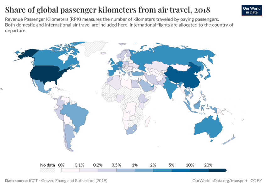 A thumbnail of the "Share of global passenger kilometers from air travel" chart