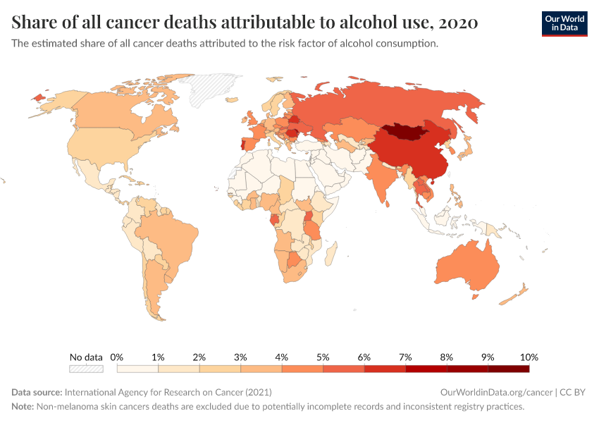 A thumbnail of the "Share of all cancer deaths attributable to alcohol use" chart