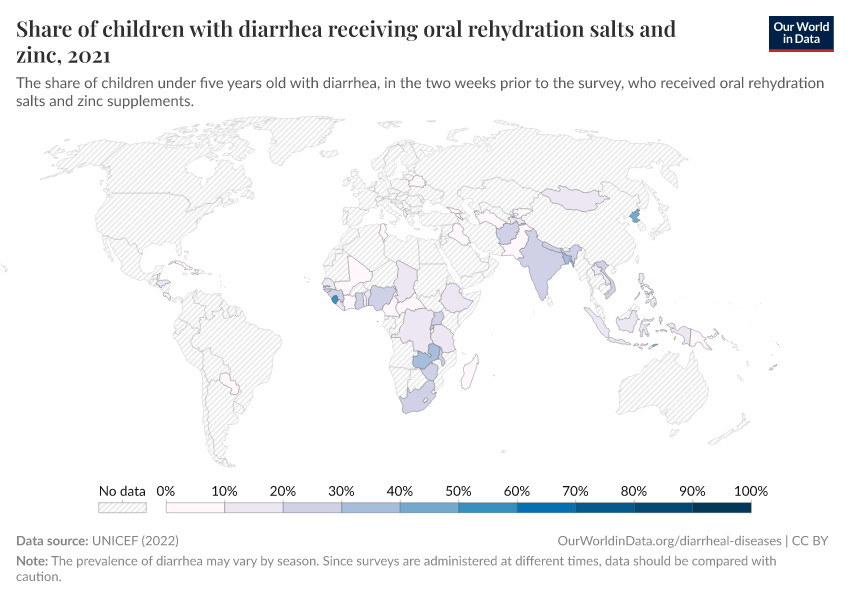 A thumbnail of the "Share of children with diarrhea receiving oral rehydration salts and zinc" chart