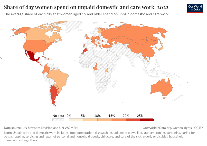 A thumbnail of the "Share of day women spend on unpaid domestic and care work" chart