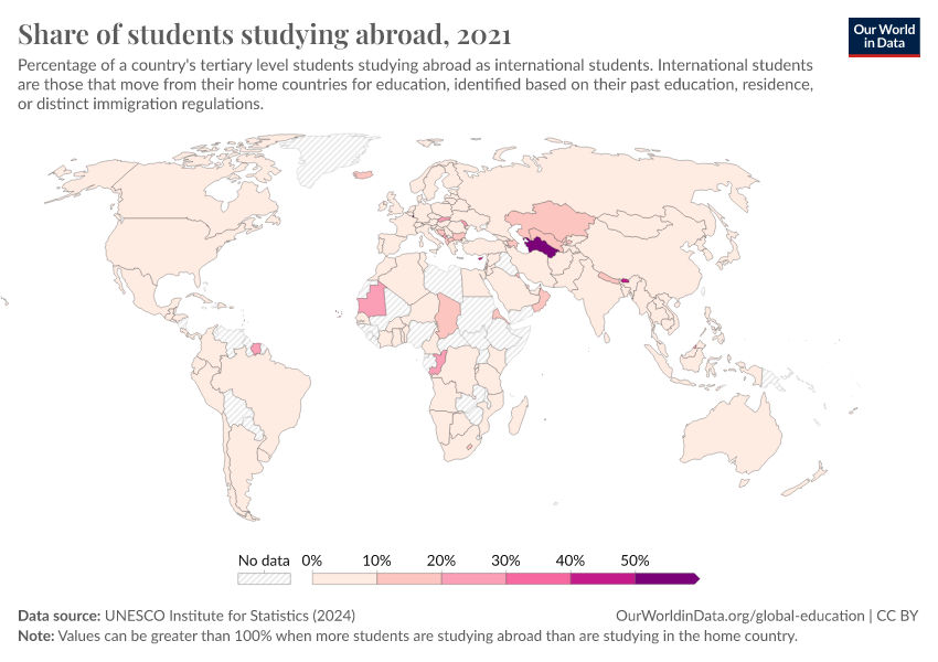 A thumbnail of the "Share of students studying abroad" chart