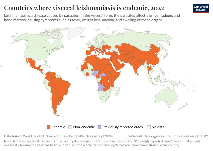 A thumbnail of the "Countries where visceral leishmaniasis is endemic" chart