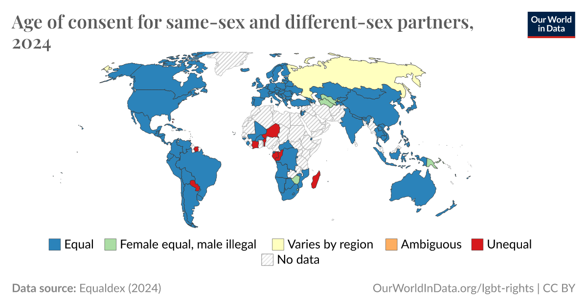Age Of Consent For Same Sex And Different Sex Partners Our World In Data