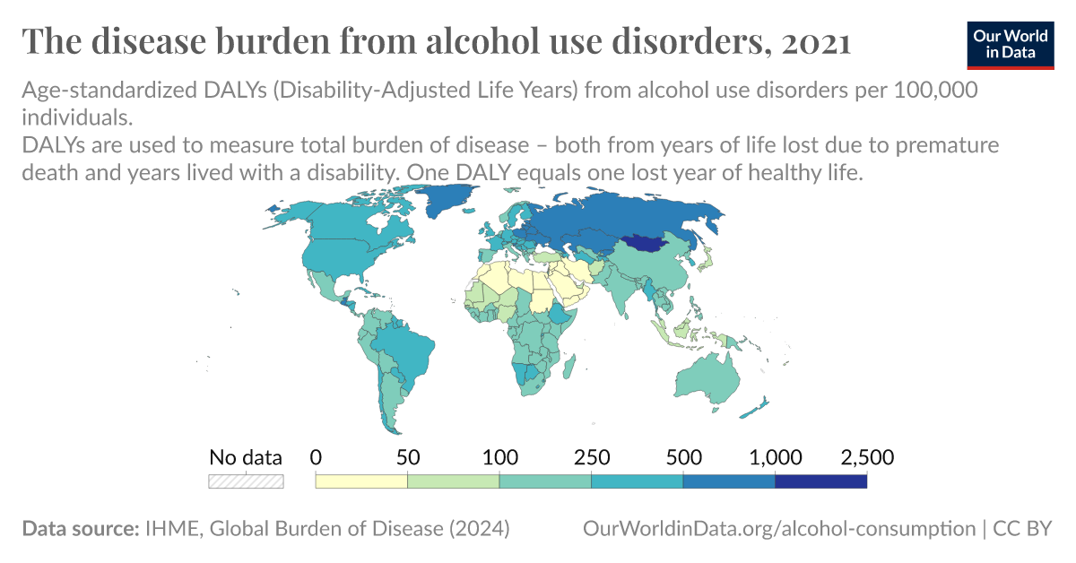 The disease burden from alcohol use disorders - Our World in Data