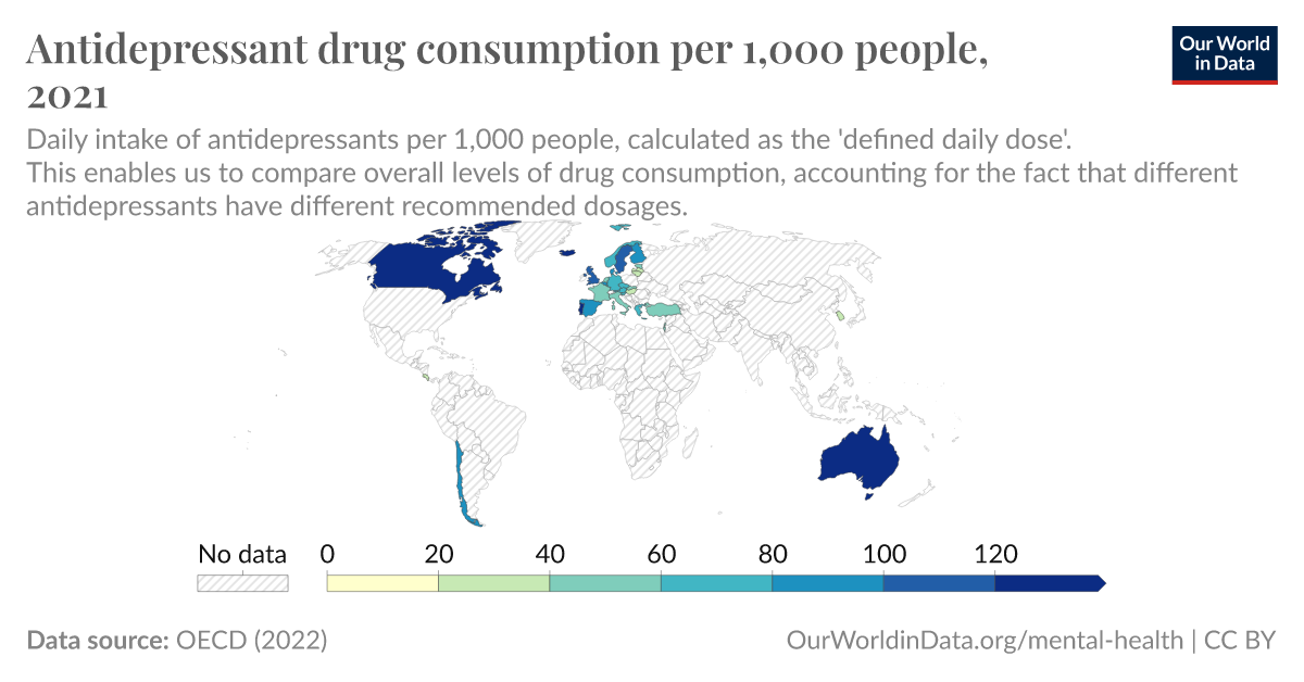 Antidepressant drug consumption per 1,000 people - Our World in Data