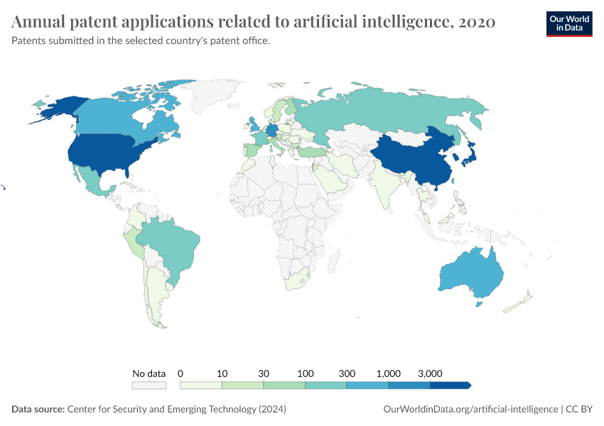 Annual Patent Applications Related To Artificial Intelligence Our   Artificial Intelligence Patents Submitted 