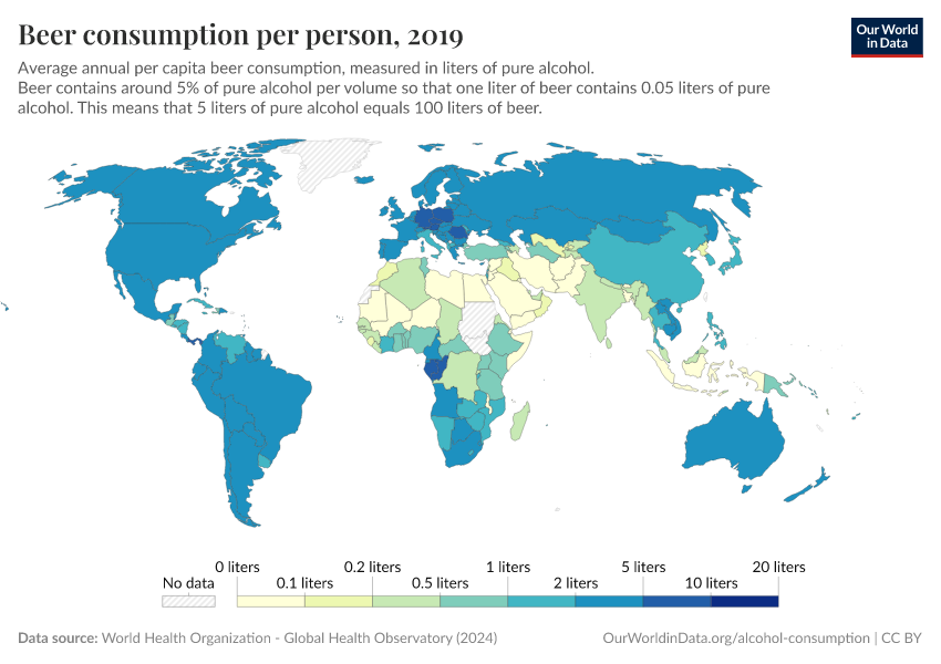 Beer consumption per person - Our World in Data