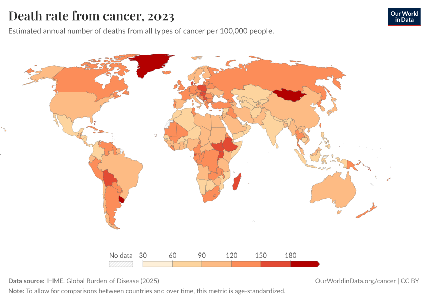 Death rate from cancer Our World in Data