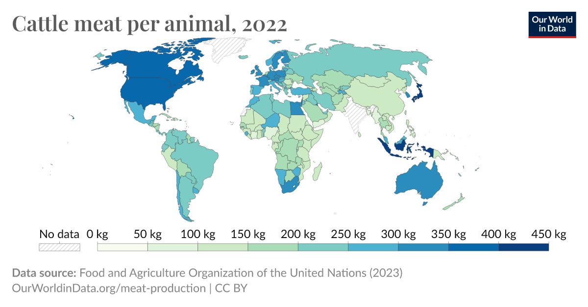 Cattle meat per animal - Our World in Data