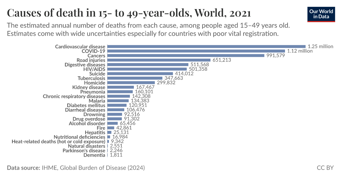 Causes of death in 15 to 49yearolds Our World in Data