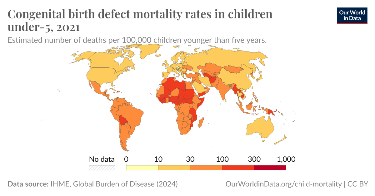 Congenital birth defect mortality rates in children under-5 - Our World ...