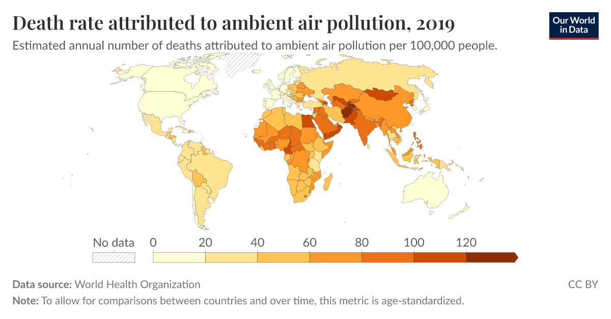 Death rate attributed to ambient air pollution our world in data