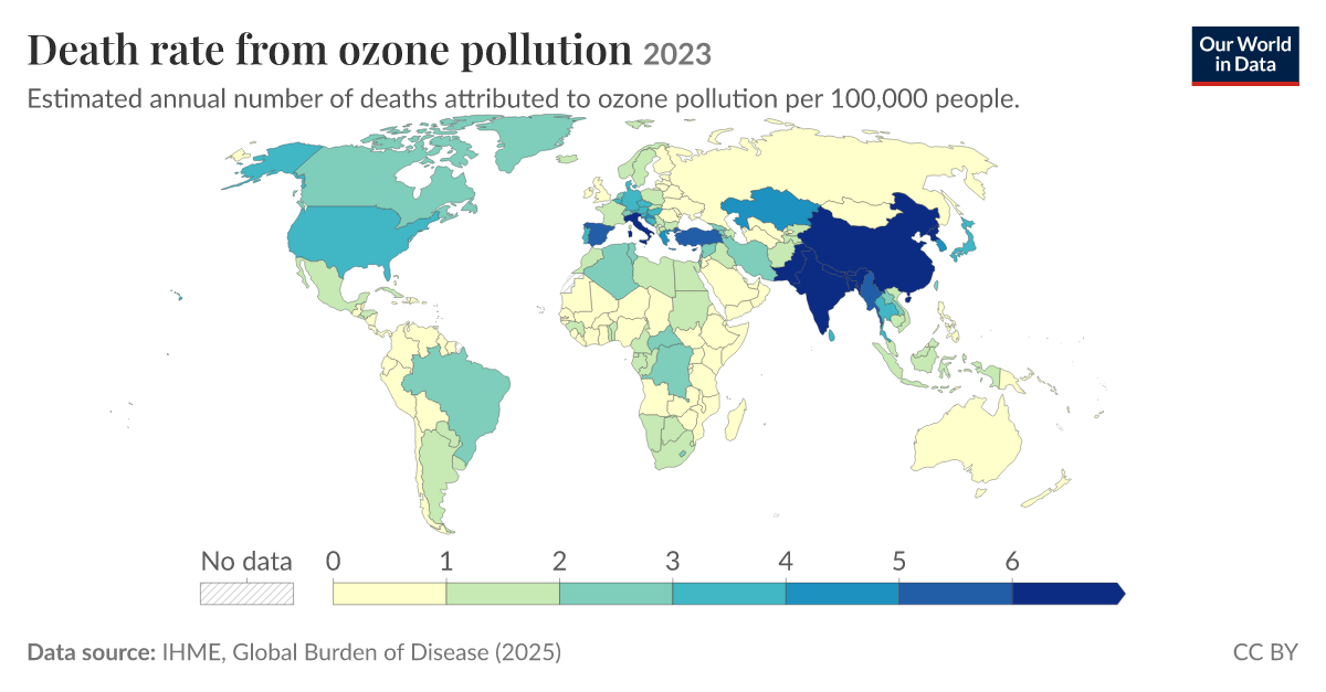 Death rate from ozone pollution - Our World in Data