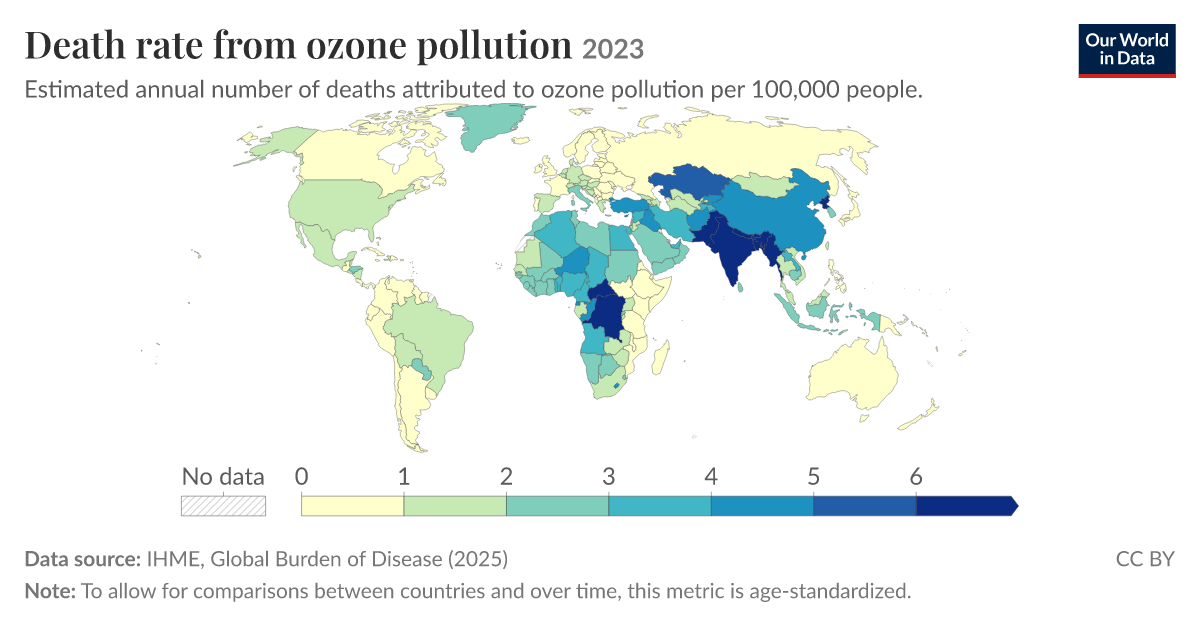Death rate from ozone pollution - Our World in Data