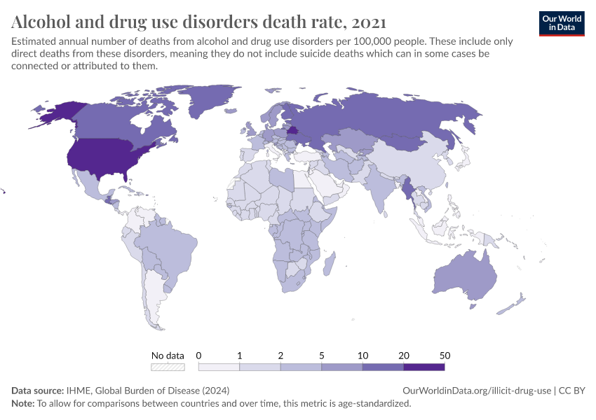 Alcohol And Drug Use Disorders Death Rate - Our World In Data