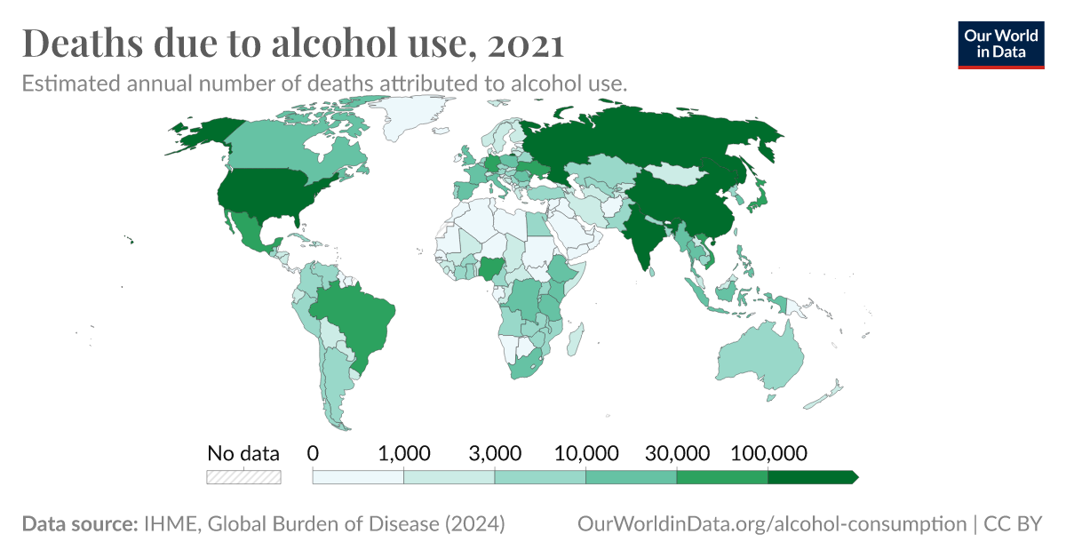 Deaths due to alcohol use Our World in Data