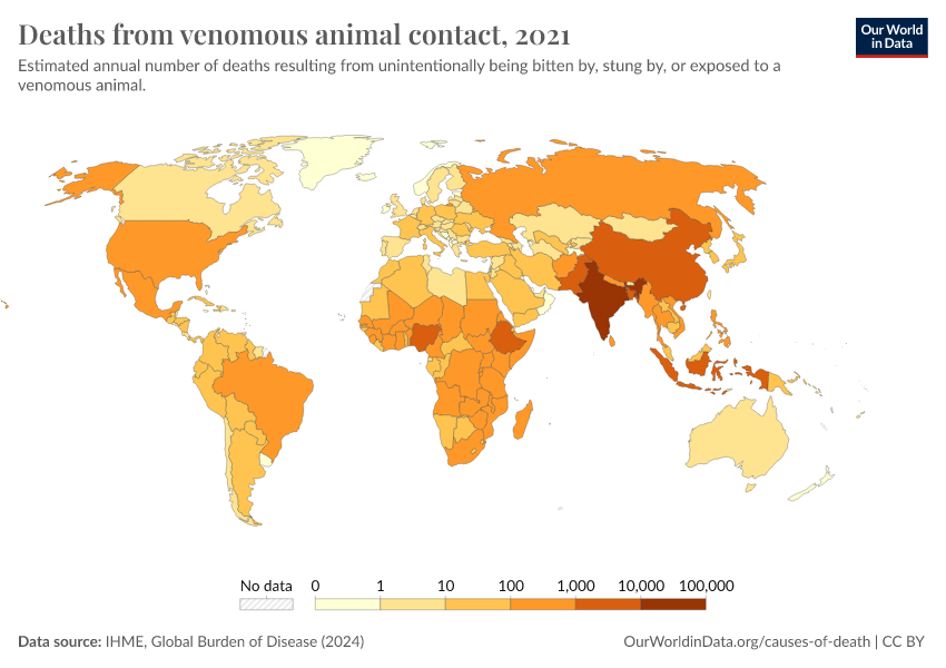 Deaths From Venomous Animal Contact - Our World In Data